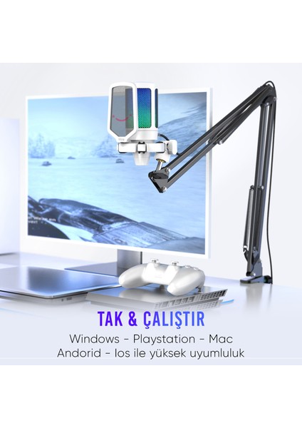Ampligame A6TW Rgb USB Beyaz Mikrofon Seti indirimleri