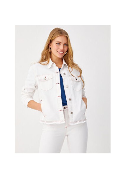 Kontrast Dikiş Detaylı Eteği Püsküllü Jean Ceket 68426