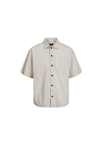 Beyaz Erkek Gömlek Geniş Fit Gömlek Jcomaze Oversızed Shırt Ss