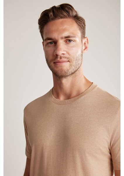 Kaşmir Karışım Bisiklet Yaka Camel T-Shirt fırsatları