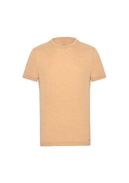 Kaşmir Karışım Bisiklet Yaka Camel T-Shirt