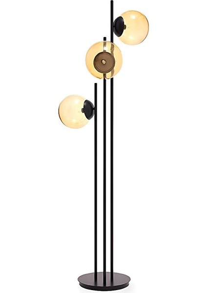 Fera 3 Glop Cam Başlıklı Siyah Lambader