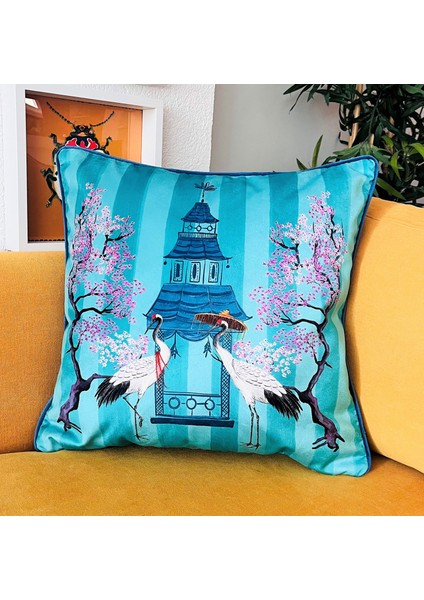 Turna Desenli Turkuaz Dekoratif Kırlent Kılıfı 50X50 cm modelleri