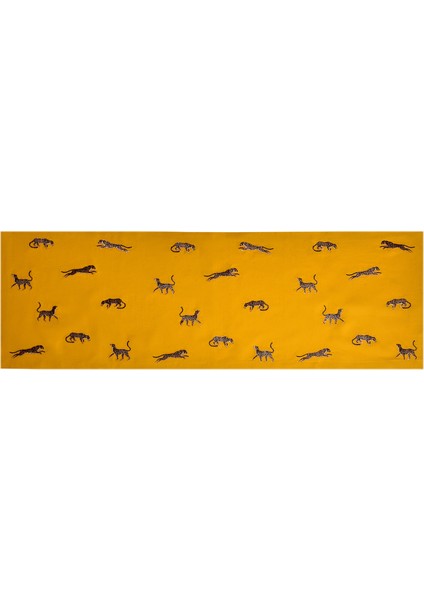 Leopar Desenli Özel Tasarım Sarı Keten Runner 40X120 cm