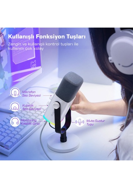 Am8 Usb/xlr Dinamik Rgb Beyaz Stüdyo Mikrofonu fırsatları
