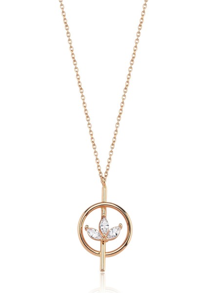 Minimal Lotus Motifli 14 Ayar Rosegold Kadın Kolye