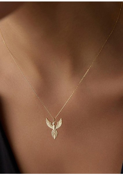 Minimal Anka Kuşu 14 Ayar Altın Kolye modelleri