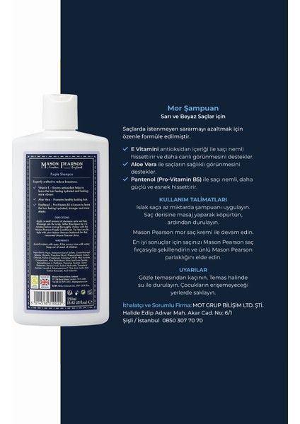 Sarı ve Gri Renkli Saçlar Için Arındırıcı & Nemlendirici Mor Şampuan 250 ml fiyatları