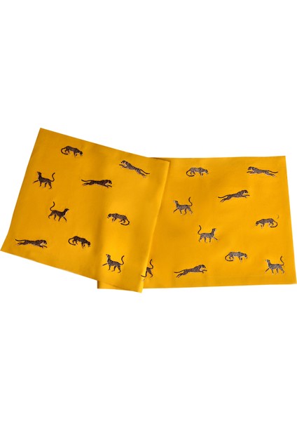 Leopar Desenli Özel Tasarım Sarı Keten Runner 40X120 cm fiyatları