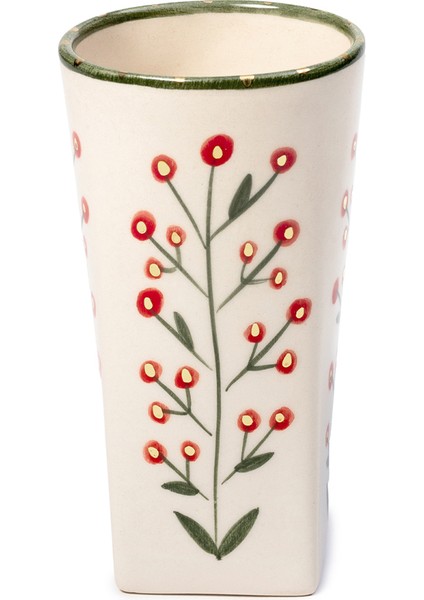 Xmas Cherry Berry Yeşil Grissini Bardağı Seramik Uzun Kupa
