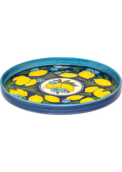 Amalfi Coast Collection El Yapımı Seramik Kobalt Yuvarlak Tepsi modelleri