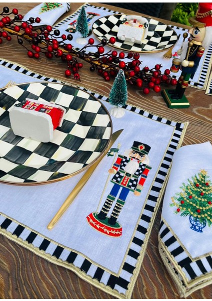 Nutcracker Kurşun Asker Desenli 2'li Keten Amerikan Servis modelleri