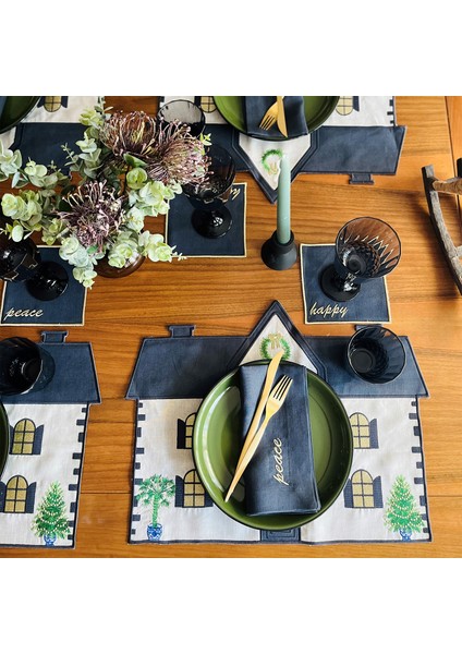 Yılbaşı Serisi Ev Desenli Bej Amerikan Servisi modelleri