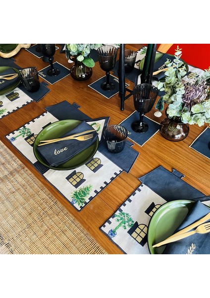 Yılbaşı Serisi Ev Desenli Bej Amerikan Servisi fırsatları