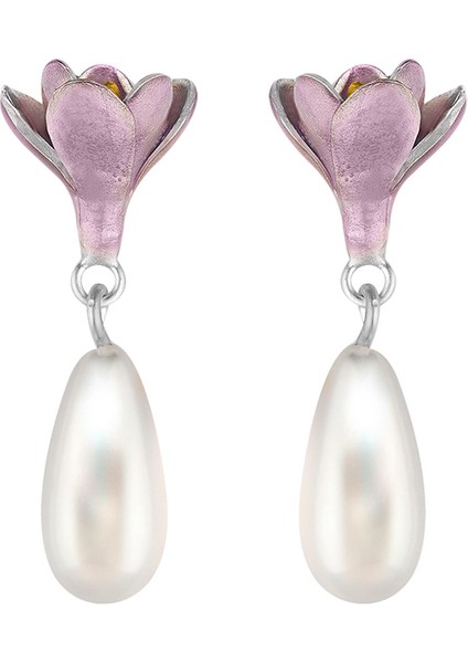 Incili Mor Çiğdem 925 Ayar Gümüş Kadın Küpe