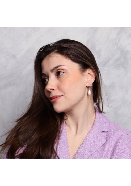 Incili Mor Çiğdem 925 Ayar Gümüş Kadın Küpe modelleri