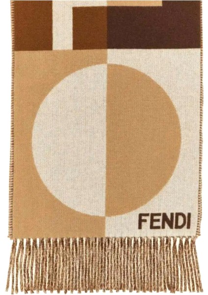 Çok Renkli Logo Jakarlı Kadın Yün Fular