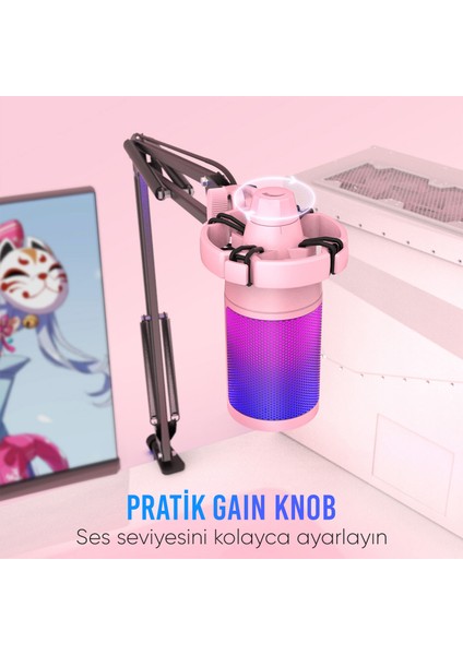 Ampligame A6TP Rgb USB Pembe Mikrofon Seti fırsatları
