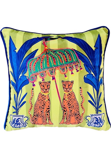 Leopar Desenli Yeşil Dekoratif Kırlent Kılıfı 50X50 cm