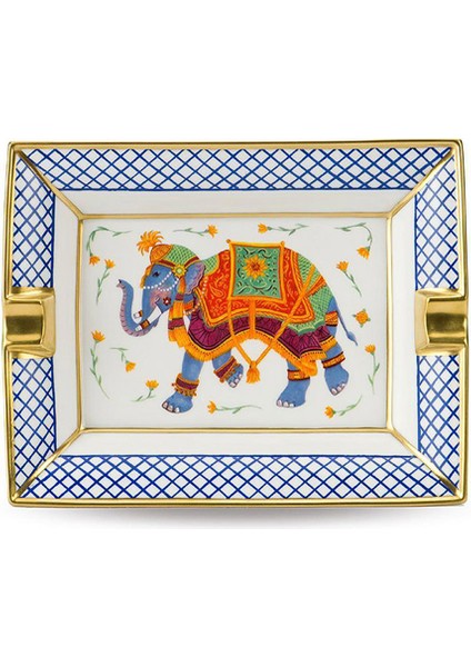 Ceremonial Indian Elephant 24 Ayar Altın ile Yaldızlı Porselen Küllük