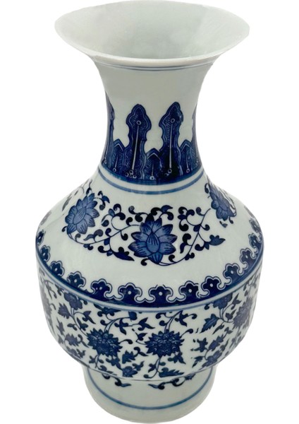 Bleu Blanc Lacivert Porselen Vazo