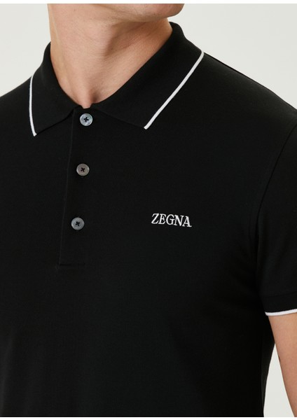 Siyah Polo Yaka Logo Nakışlı T-Shirt indirimleri