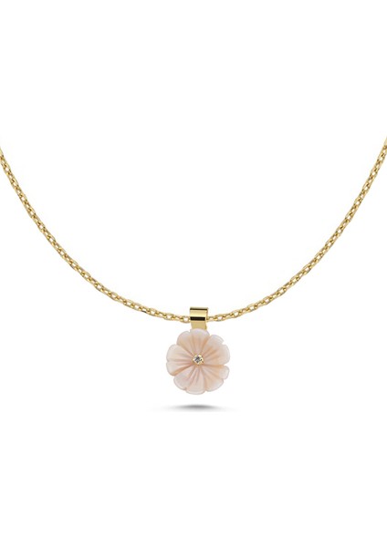 Jasmine Pırlanta Taşlı Pembe Sedef 14 Ayar Altın Kadın Kolye