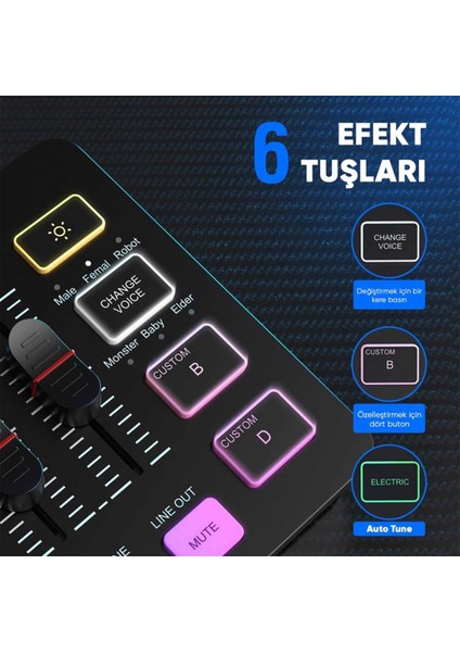 Sc3 USB Stüdyo Kayıt Ses Kartı Efektli Canlı Yayın Mikseri modelleri