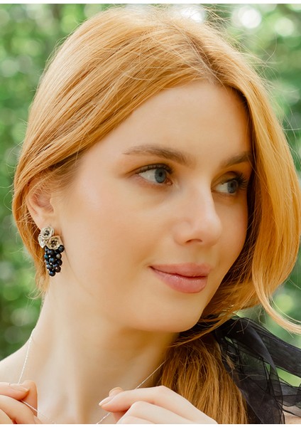 Siyah Salkım Incili Anemon 925 Ayar Gümüş Kadın Küpe fiyatları