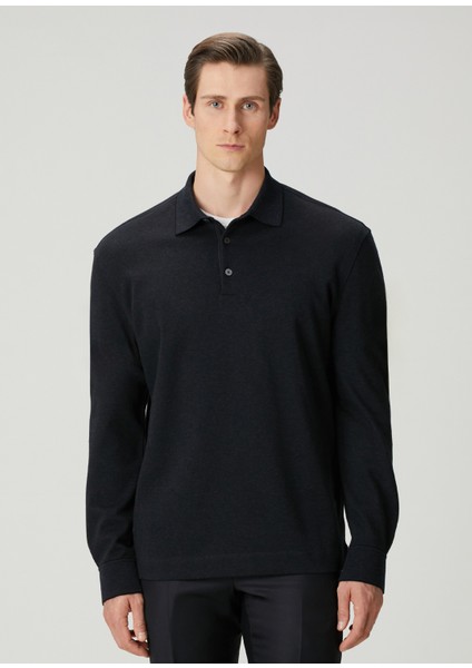 Lacivert Polo Yaka Sweatshirt