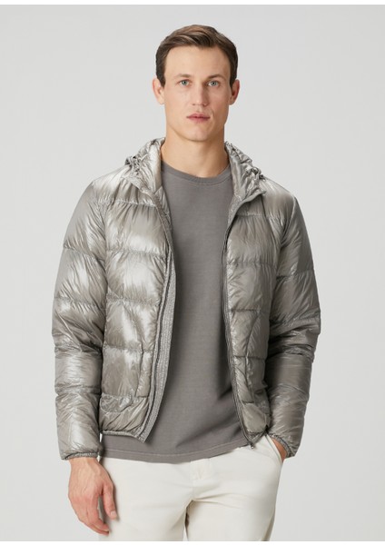 Gri Kapüşonlu Puff Mont