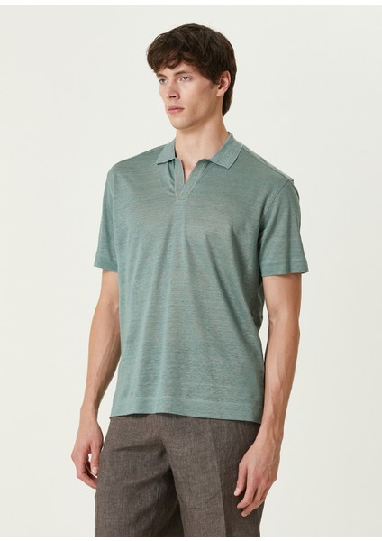 Açık Yeşil Polo Yaka Keten T-Shirt modelleri
