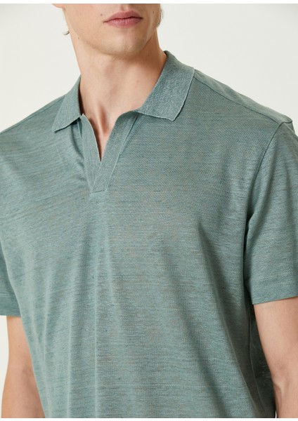 Açık Yeşil Polo Yaka Keten T-Shirt indirimleri