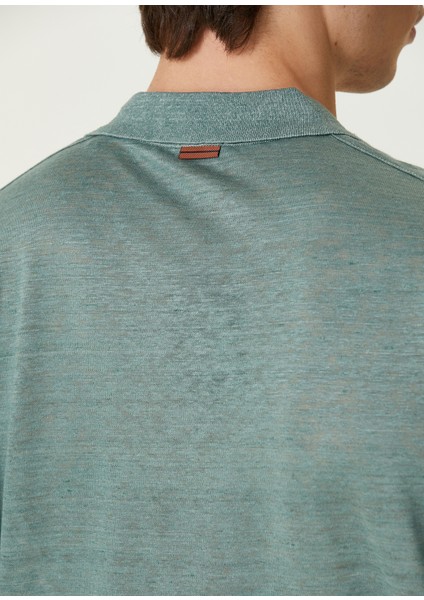 Açık Yeşil Polo Yaka Keten T-Shirt