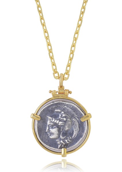 Luciana Antik Para 925 Ayar Gümüş Üzeri 22 Ayar Altın Kaplama Unisex Kolye