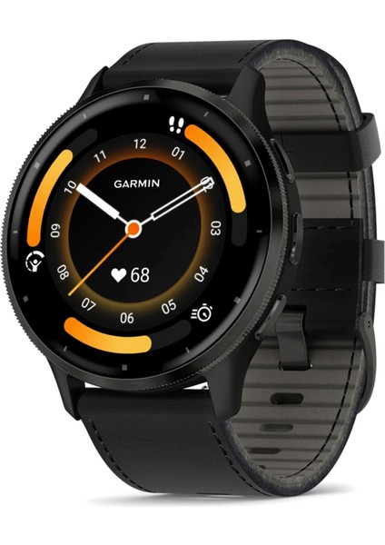 Venu 3 Siyah 45MM Deri Kayışlı Akıllı Saat