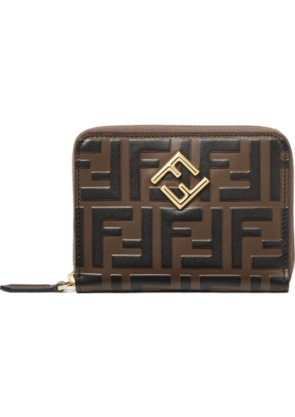 Siyah Kahve Logo Desenli Kadın Deri Cüzdan