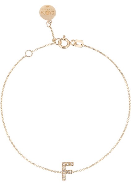 F Harfi Pırlanta Taşlı 14 Ayar Altın Kadın Bileklik