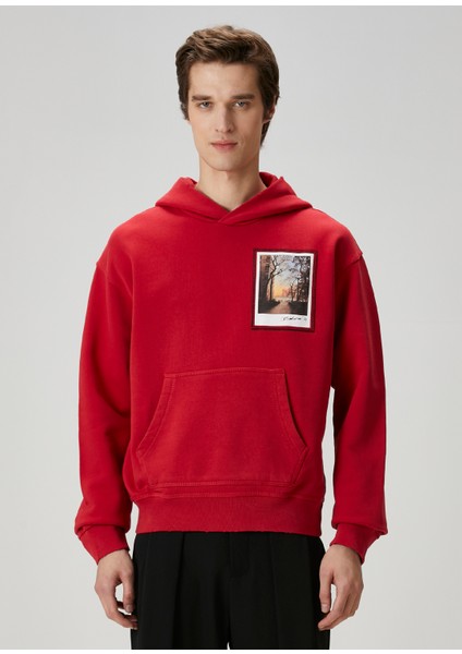 Postcard Bordo Kapüşonlu Baskılı Sweatshirt