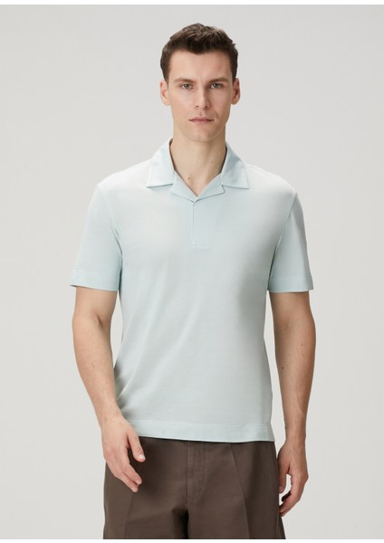 Açık Mavi Polo Yaka Ipek T-Shirt