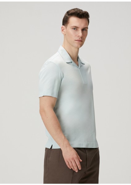 Açık Mavi Polo Yaka Ipek T-Shirt modelleri
