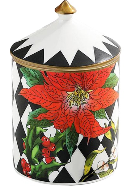 Parterre Black With Poinsettia 24 Ayar Yaldızlı Tarçın ve Portakal Kokulu Mum 11 cm
