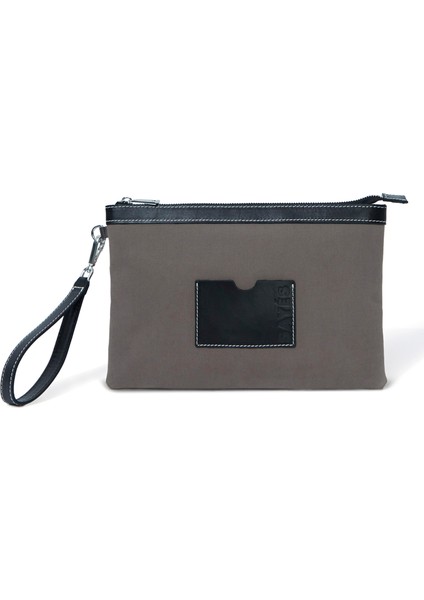 Stitched Vizon Siyah Kanvas Kadın Clutch Çanta