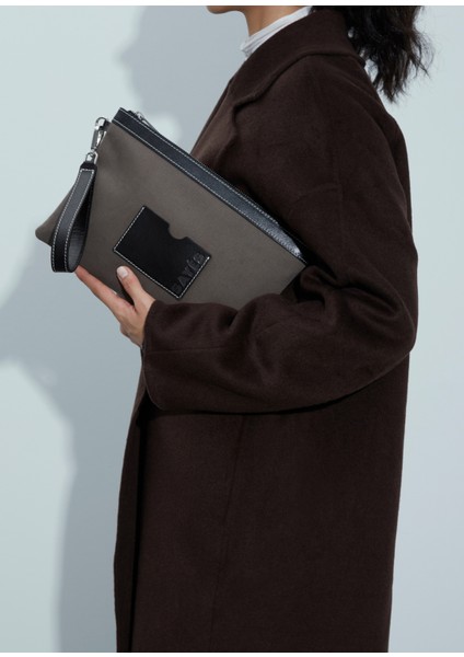 Stitched Vizon Siyah Kanvas Kadın Clutch Çanta fırsatları