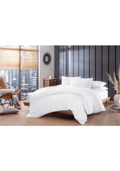 Mavi Biyeli Beyaz Pamuk Saten Çift Kişilik Nevresim Takımı 200X220 cm fiyatları