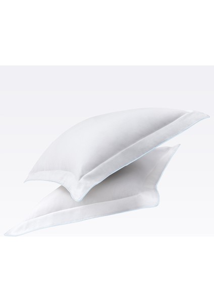 Mavi Biyeli Beyaz Pamuk Saten Çift Kişilik Nevresim Takımı 200X220 cm