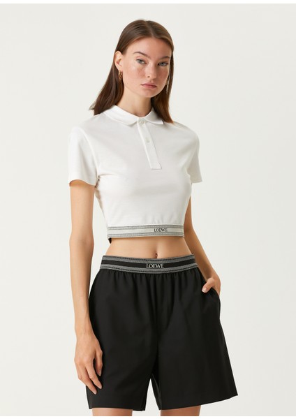 Beyaz Logolu Crop Polo T-Shirt modelleri