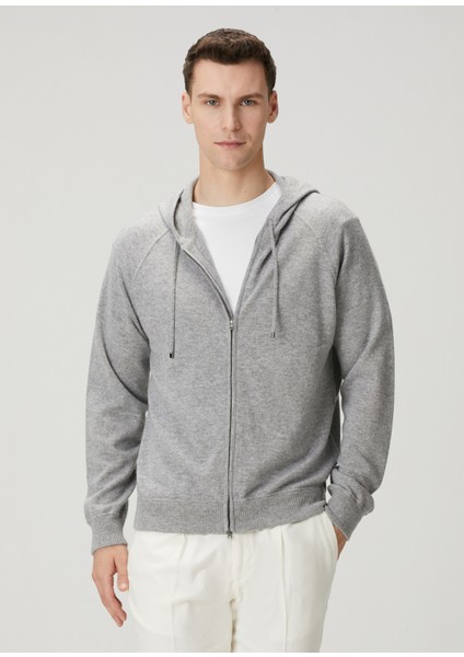 Gri Kapüşonlu Kaşmir Triko