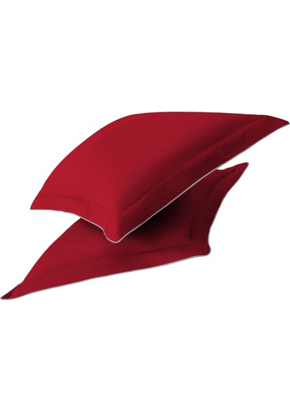 Gri Biyeli Kırmızı Oxford Yastık Kılıfı 50X70 cm