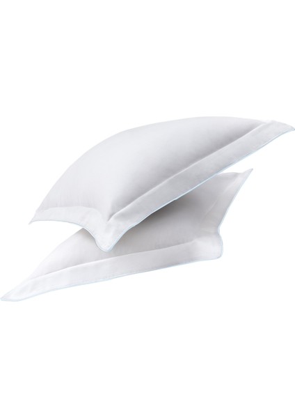 Bebek Mavi Biyeli Beyaz Oxford Yastık Kılıfı 50X70 cm